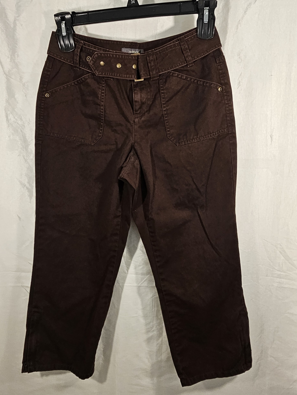 Liz Claiborne Brown High-Rise Wide Leg Pants with Belt Detail# 240